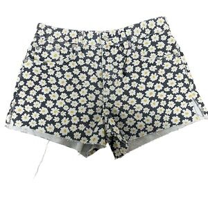 Zara Daisy Print Button Fly Raw Hem Straight Shorts Size 4 Floral High Waist NWT